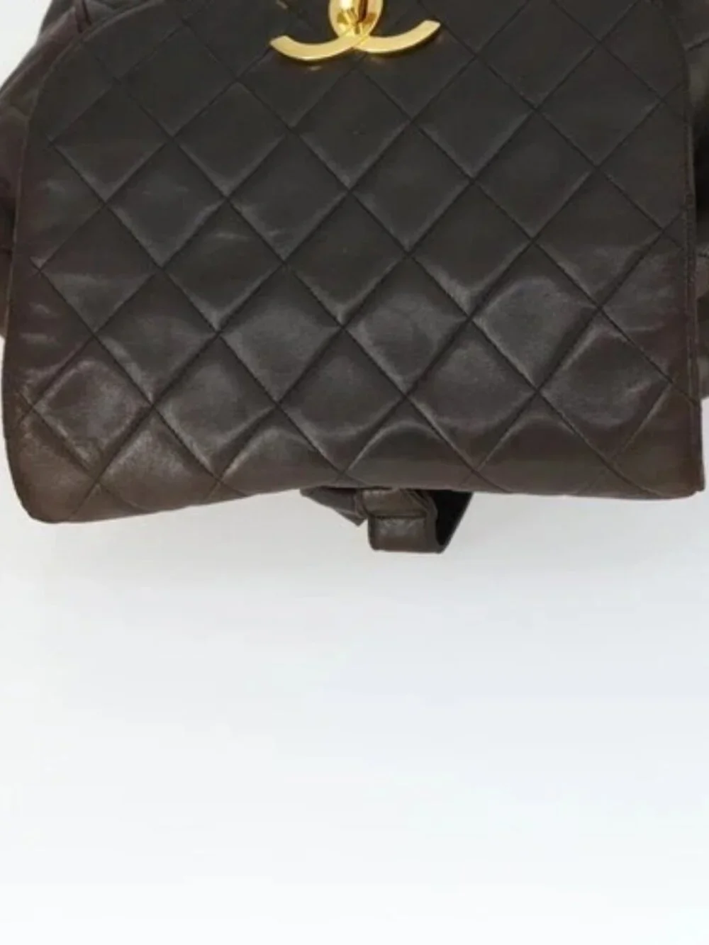 CHANEL Matelasse Backpack Lamb Skin Dark Brown Gold CC Auth ki6346